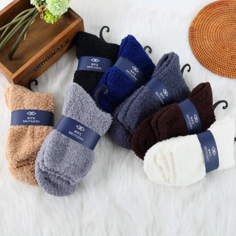 fuzzy socks for women Winter Warm Fluffy Socks In Women's Socks Cute Soft Elastic Coral Velvet Socks Indoor Floor Towel Socks Breathable Pure Colors welly socks womens