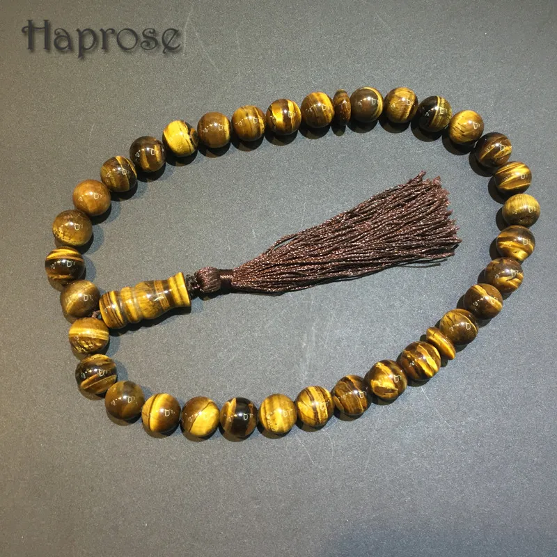 Haprose Natural 33 beads africa tiger eye Քար կլոր ձև 12 մմ Tesbih Tasbih Allah rosary աղոթքի ուլունքներ իսլամական մուսուլման տասբիհ