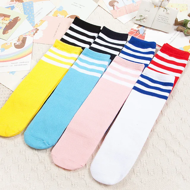Chaussettes hautes pour enfants, pour filles et garçons, à rayures de football, style sport old school, chaussettes blanches, chaussettes longues pour le skate, pour bébés et enfants, chaussettes de cheerleading 1