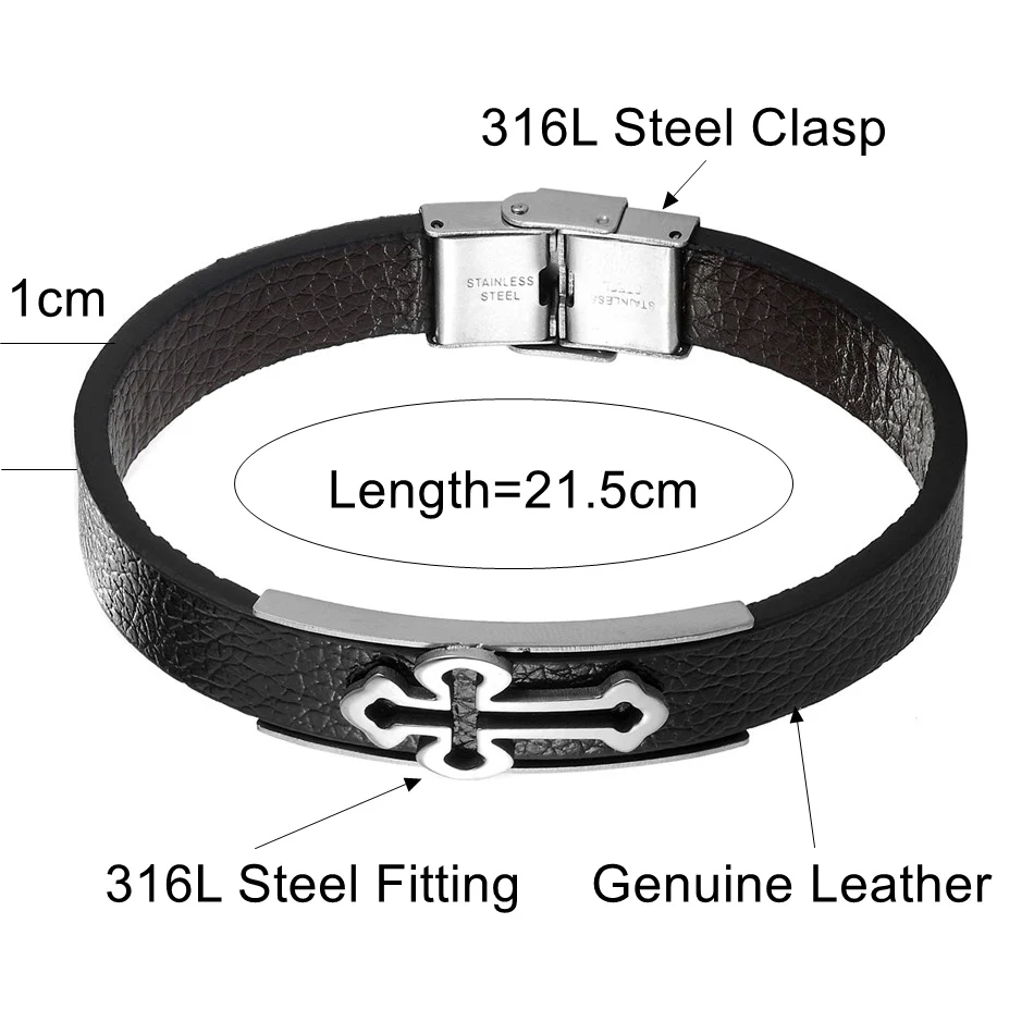 Крутые браслеты из натуральной кожи для мужчин, Ретро стиль, крест, дизайн, золото, серебро, на выбор, нержавеющая сталь, браслет cuir homme
