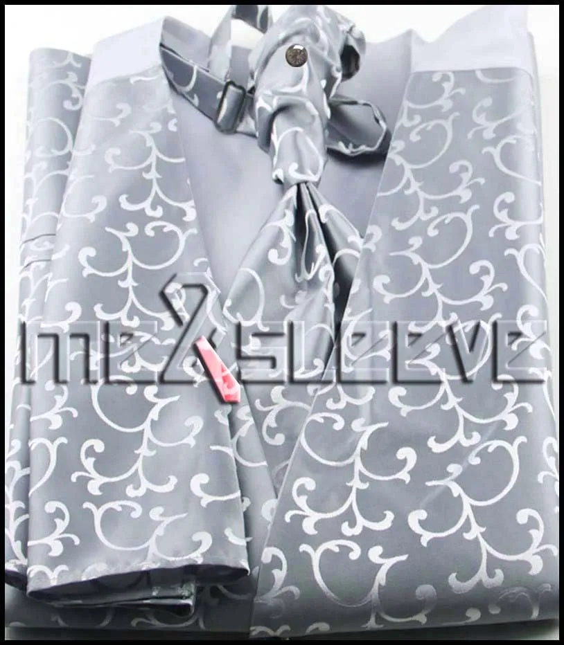 Wholesale Romantic wedding man s silver floral waistcoat 4pcs