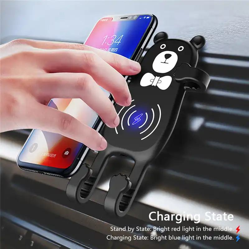 新到着チー高速ワイヤレス充電器かわいい携帯電話充電器車の充電器漫画クマの携帯電話ホルダー Iphone サムスン 携帯電話用充電器 Aliexpress