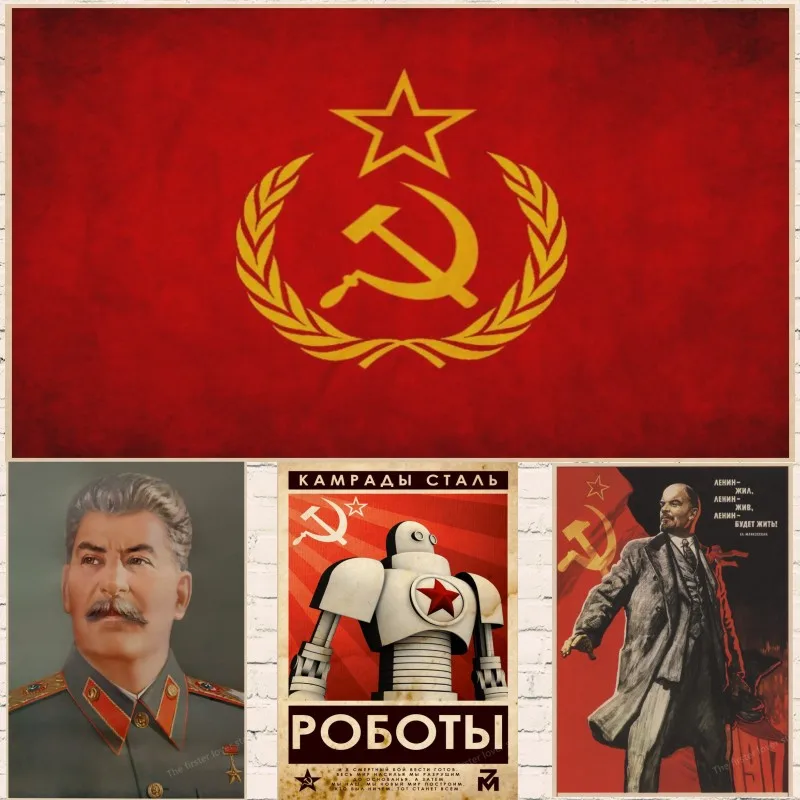 Русский Comrade Joseph Сталин/Портрет Ленина черно белый CCCP постер СССР винтажные