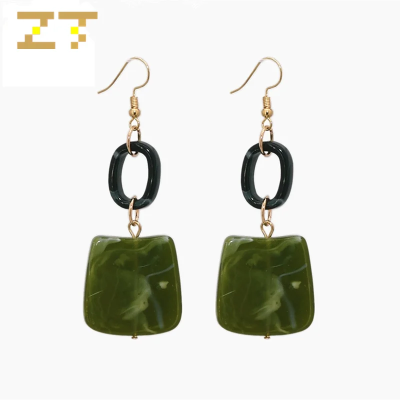 

Hot Sale Fashion DIY Statement Geometric Green Yellow Oval Square Resin Stitching Dangle Drop Earrings for Women Jewelry Brincos