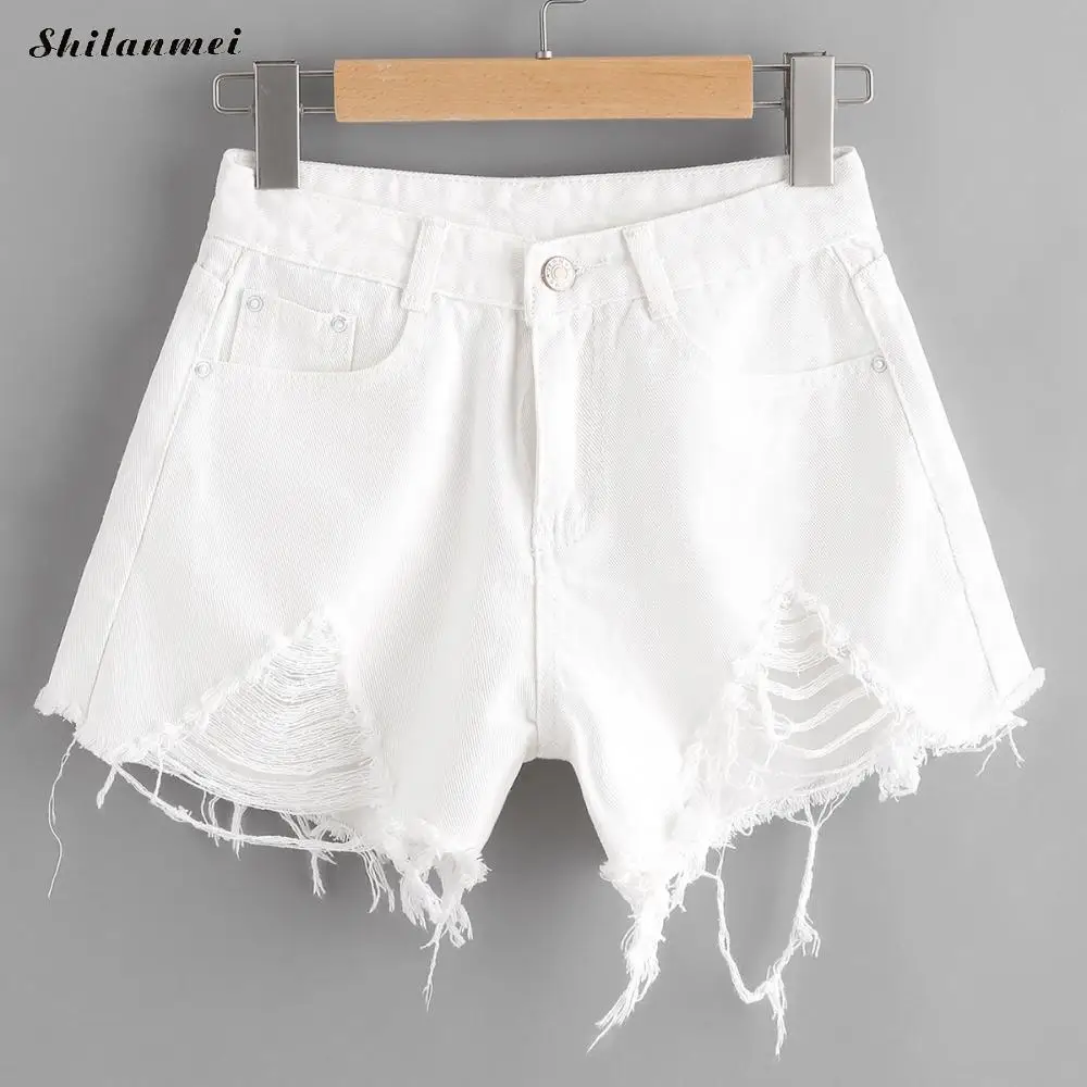 Летние однотонные белые женские джинсовые шорты новые рваные короткие Feminino тонкие сексуальные повязки джинсовые шорты для женщин рваные короткие брюки