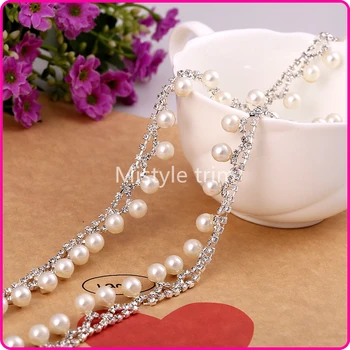 

5Yards wholesale wedding rhinestone pearl crystal chain trimming for decoration