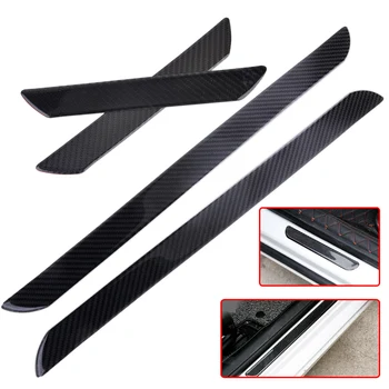 

DWCX 4Pcs Car Carbon Fiber Door Step Sill Anti Scratch Cover Scuff Plates Protect Trim Guard Fit For VW Audi Honda Ford Hyundai