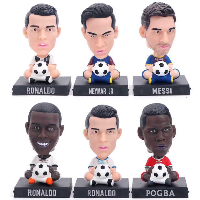 

Hot Football Stars PVC Action Figure C Ronaldo JUV 7 Messi James Bobble Head Dolls Model Toys Car Decoration Gift 12cm