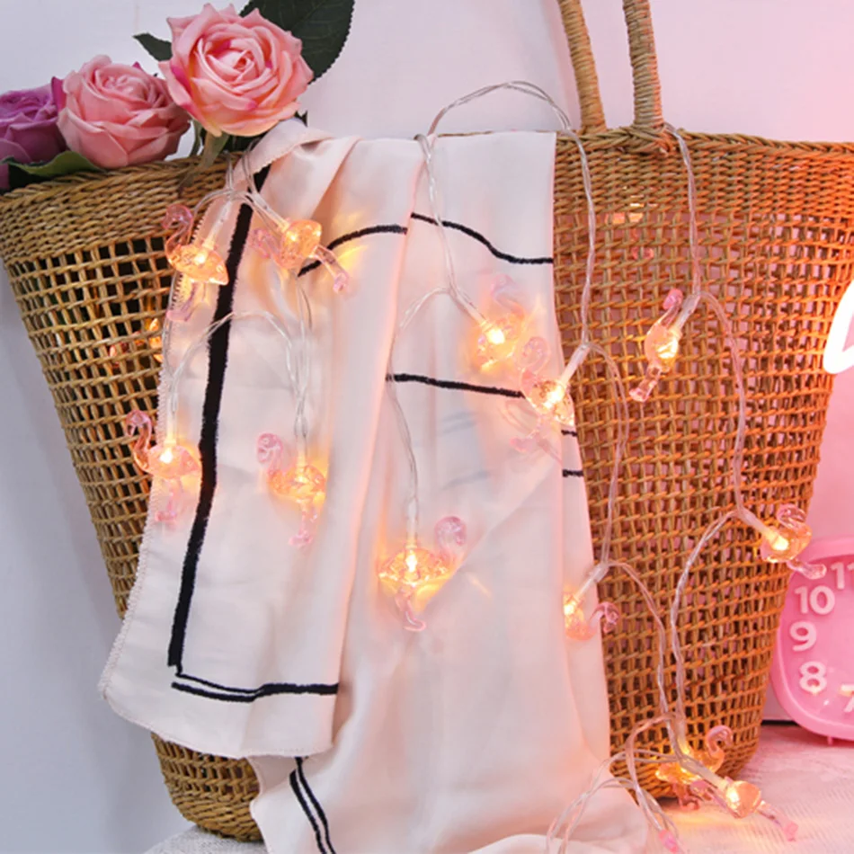 Светодиодные фары строку с Симпатичные Фламинго декоративные гирлянды для праздника освещения, свадьбы, для новогодней вечеринки