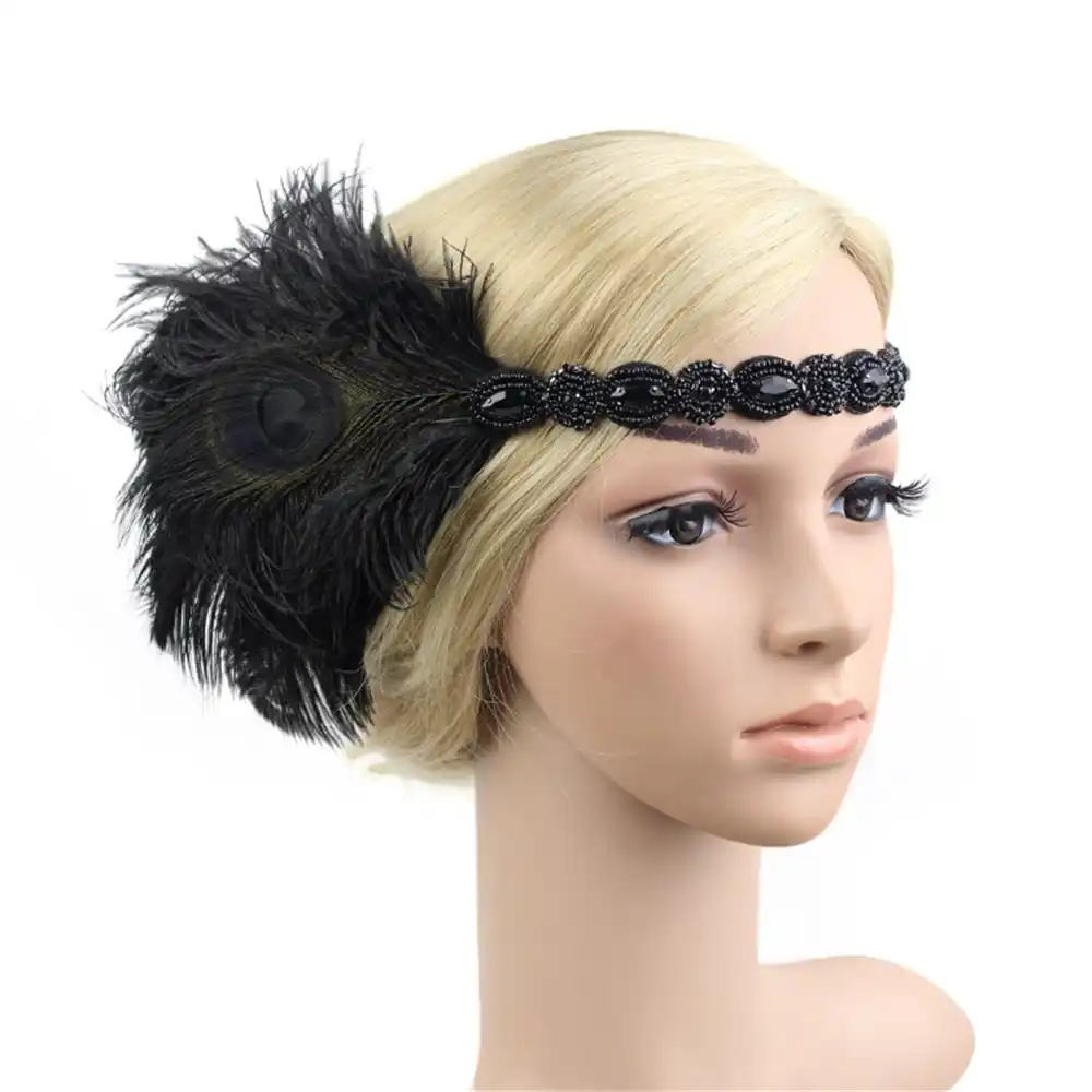 1920s Headpiece Feather Flapper Headband Great Gatsby Headdress