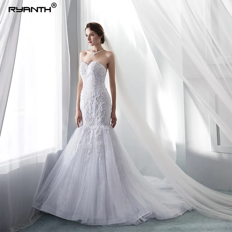 Женское свадебное платье с кружевной аппликацией Ryanth Robe De Mariage юбкой годе