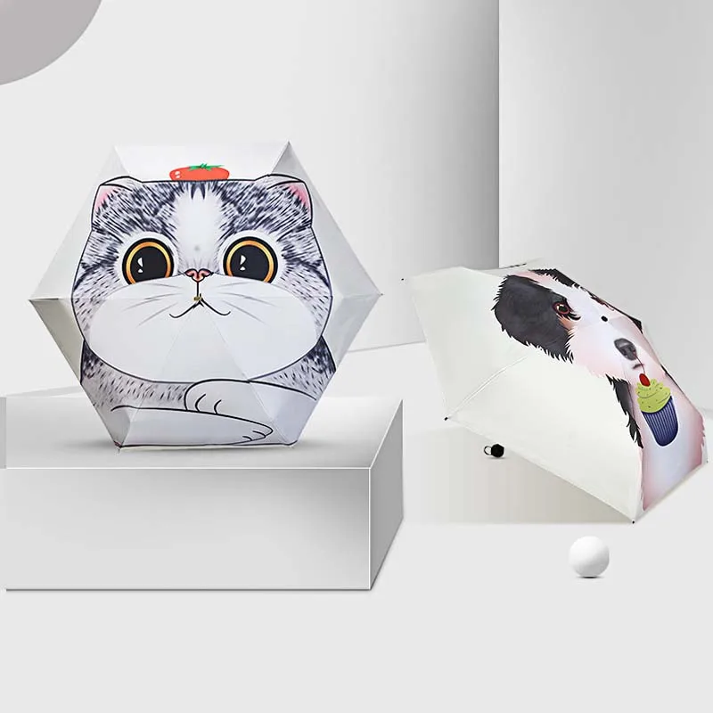 

Portable Men's Women's Umbrella Mini Pocket Small Fashion Folding Umbrellas Anti-UV Waterproof Travel Umbrellas cat dog cartoon