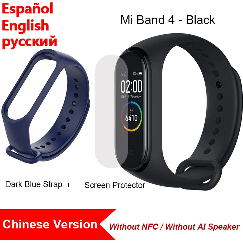 Xiaomi Mi Band 4, Умные часы 135 мАч Цветной экран Bluetooth 5.0 Водонепроницаемый Умный Браслет Heart Rate Fitness Смарт Браслет - Цвет: DBlue Strap film CN