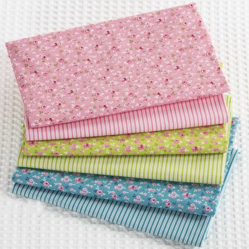 

Pretty Pink Blue Green Small Flowers Lines & Stripe Printed 100% Cotton Fabric 50x160cm Bedding Quilting Clothing DIY fabric