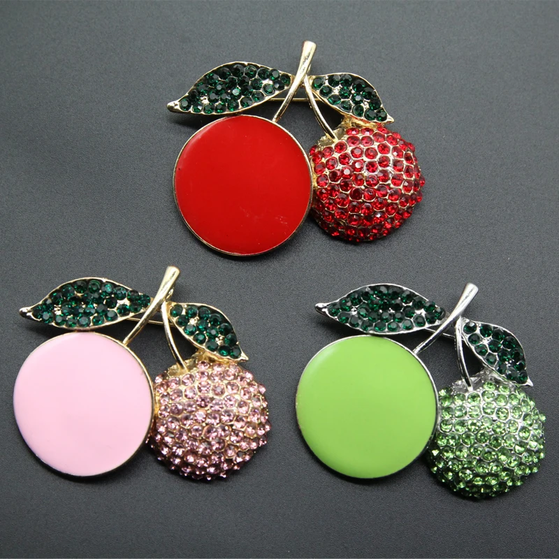 

RHao Cute Red Enamel Cherry Brooches for Women and Girls Dress Coat jewelry buckles Pink Green Rhinestone cherry brooch pins