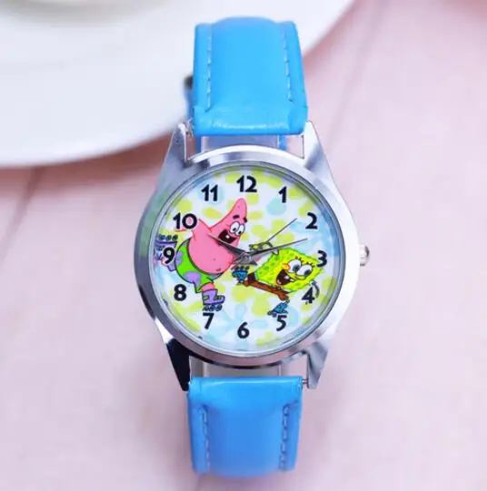 Новые детские модные крутые кварцевые наручные часы с изображением Губки Боба для мальчиков и девочек, студенческие модные часы с кожаным ремешком - Цвет: 6