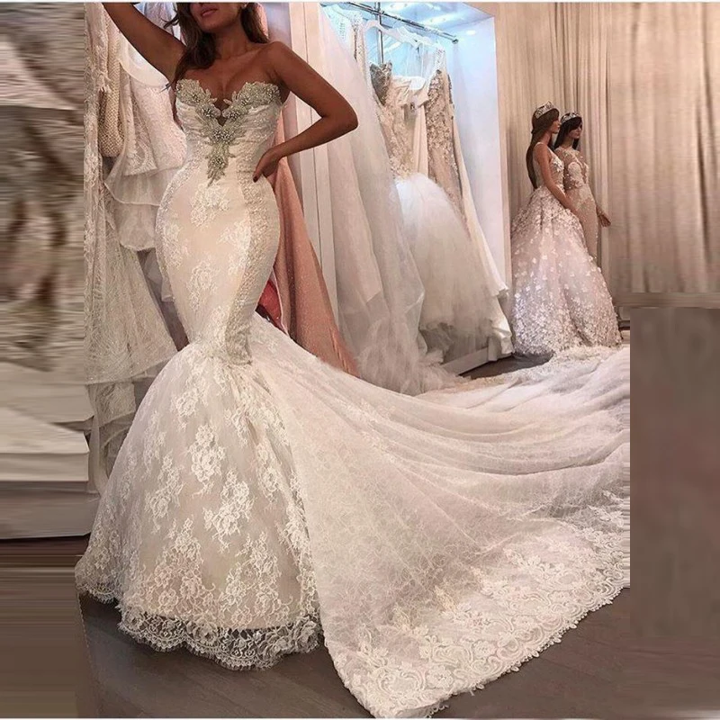 

robe de mariee gelinlik Wedding Dresses Mermaid Off Shoulder Abiye vestido de noiva Romantic Long Bridal Dress Wedding Gown Lace