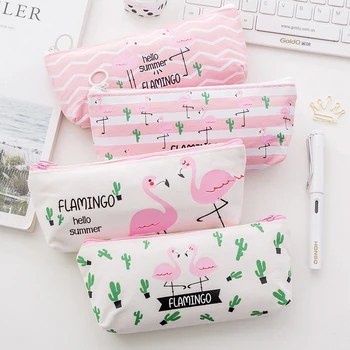 1Pcs Kawaii Pencil Case Flamingos Canvas Gift School Pencil Box Pencilcase Pencil Bag Office & School Supplies korean Stationery 2018 creative kawaii metal flamingos pencil case bag office