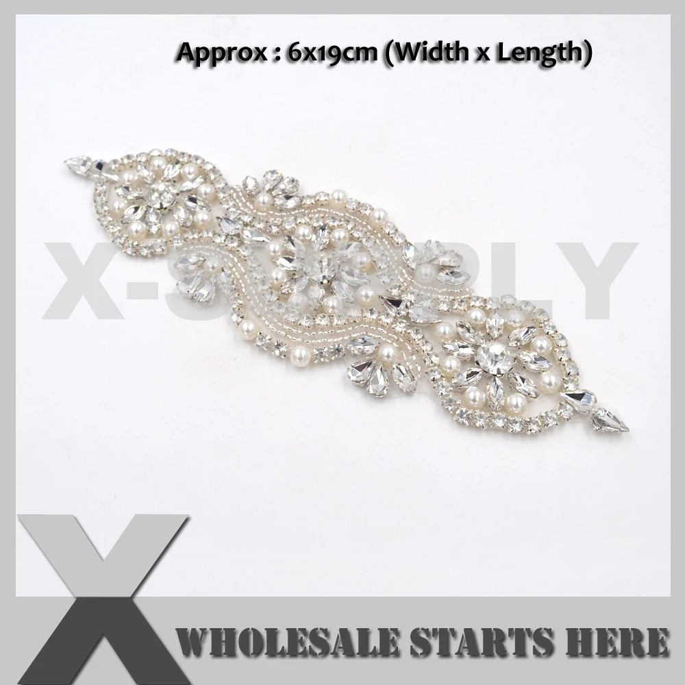 

Pearl Crystal Rhinestone Applique Patch for Sash Wedding Decoration Headbands Hair Piece Garter