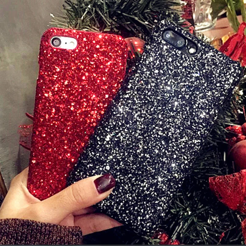

Luxury Bling Glitter Shining Flash Powder Capa for iPhone XS Max X 7 8 6 6S Plus 5 5S SE 10 9 PC Hard Phone Case Cover Red Black