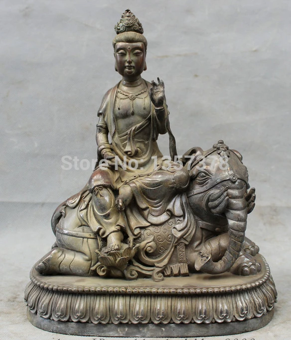 

shitou 00545 12" Chinese Pure Bronze Copper Buddhist Kwan-yin QuanYin Ride Elephant Statue discount 30% (C0324)