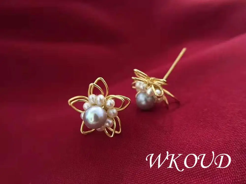 WKOUD жемчужные ювелирные изделия 14 K позолоченный жемчуг серьги гвоздики Akoya и