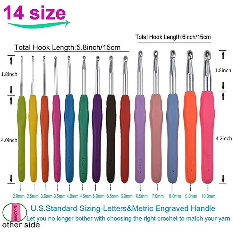 Crochet Hooks Set Ergonomic Handles 2.0-10.0mm Extra Long Rubber Soft Crochet Needles Yarn Weave Knitting Needle For Chunky Yarn (4)