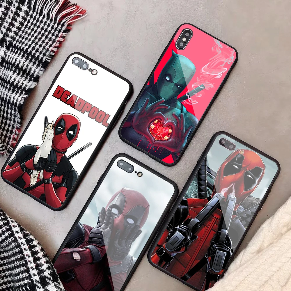 

Marvel deed pool Deadpool Tempered Glass Phone Case For iPhone 6 6plus 7 plus 8 8plus 5 5S 5C SE For iPhone X XS XR XS Max