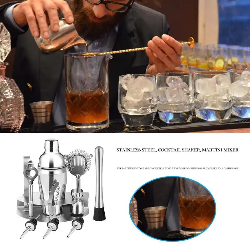  12pcs/set Stainless Steel Cocktail Shaker Red Wine Martini Mixer Bartender Party Bar Bartending red - 32986573600