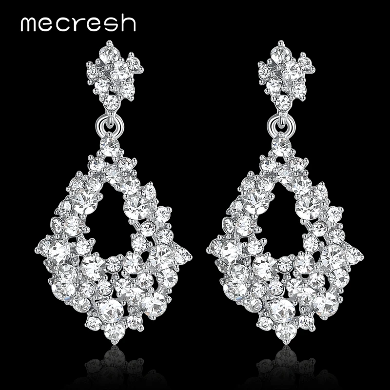 Color : White Color : Red Classic Necklace Ornament Elegant Necklace Home European and American Fashion Silver-Plated Earrings Zircon Teardrop Earrings