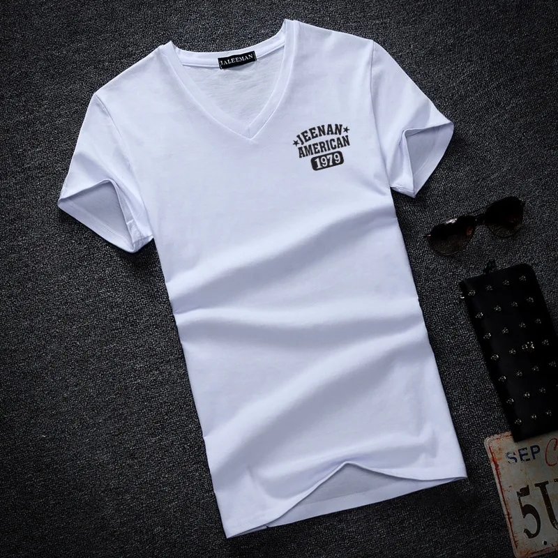 New summer Letter Printed Men's T Shirt Fashion V Neck Short Sleeve T Shirt Mens Clothing Casual Slim Fit Top Tees Plus Size 5Xl