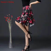 Женская юбка для латинских танцев новая одежда для бальных танцев Одежда для тренировок юбка с принтом листьев лотоса короткая юбка для сцены