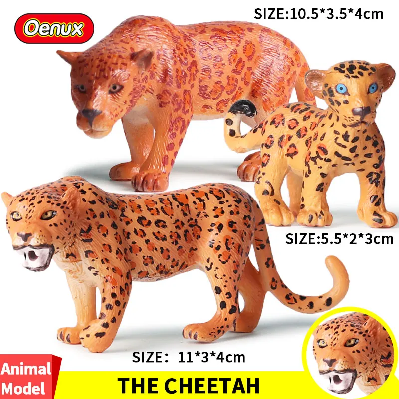 

Oenux 3pcs/set Wild Catamount Beast Animal Jaguar Simulation Animal Static Model Cheetah Cub Action Figures Early Education Toys