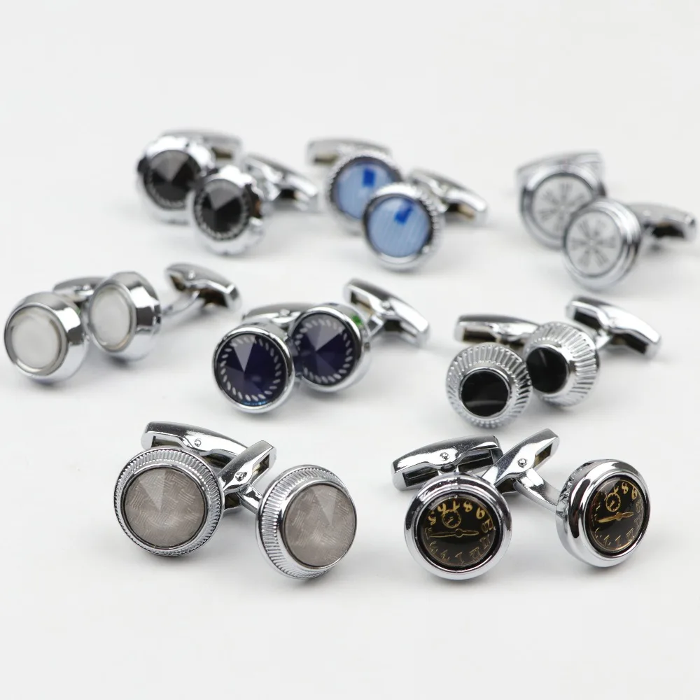

Mens Fashion Laser Engraved Watch Complicated Design Cufflink Luxury Cuff Buttons Silver Black Cuff Links