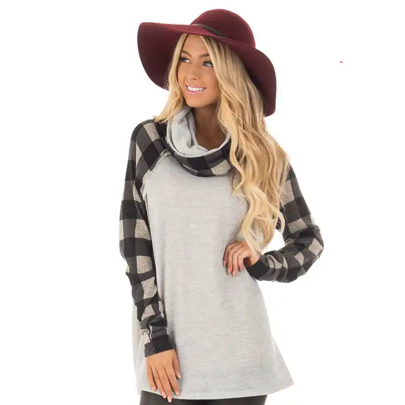 المرأة طويلة الأكمام منقوشة المرقعة البلوز بلوزات طويلة بلايز معطف قميص غير رسمي فستان مصغر طويلة البلوز البلوز طويلالبلوز قمم Aliexpress