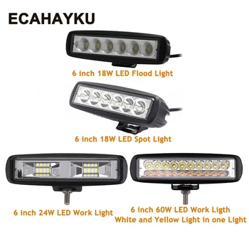 

6 inch 18W 24W 60W 12V LED Work Light Bar Spotlight Flood Driving Lamp Off road for jeep 4x4 truck Ford Toyota SUV car styling