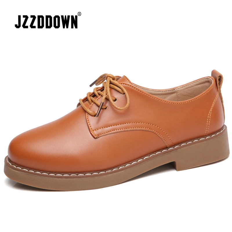 

JZZDDOWN women's shoes loafers Plus Size Lace up women's genuine leather shoes Large Size Ladies shoes women sneakers footwear