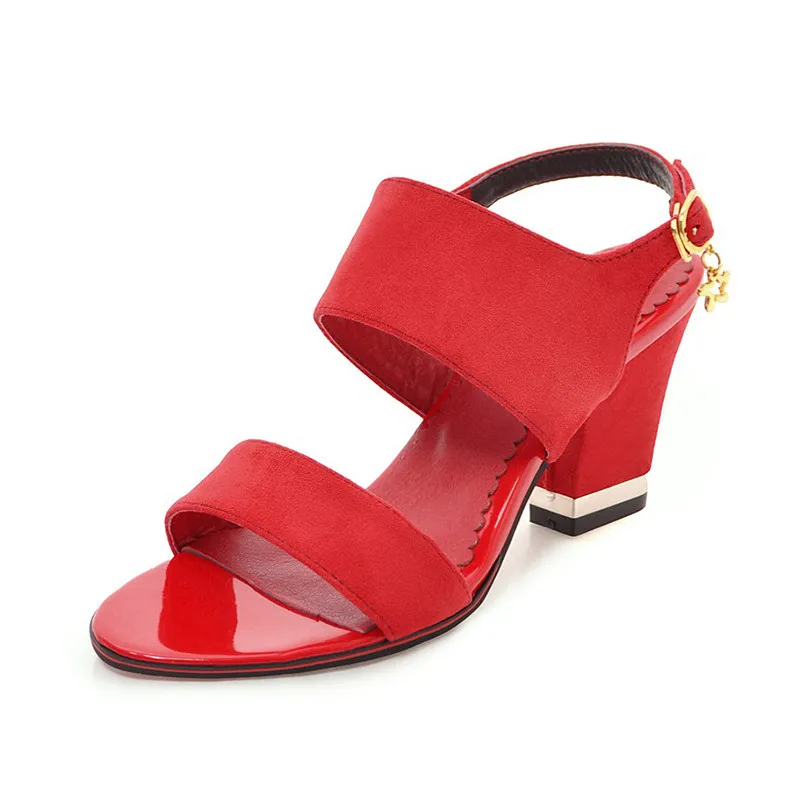 

Sarairis Hot Sale Large Size 28-52 Black Red Shoes Woman Sandals Open Toe Buckle Strap Chunky Heels Summer Sandals Woman