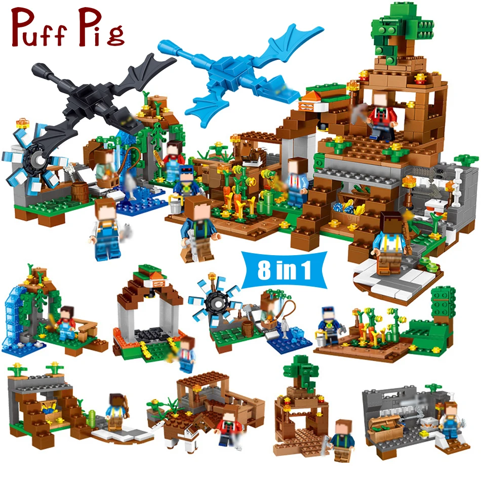 

8 in 1 Manor Estate Village House Model figures Building Blocks Bricks Set Compatible Legoed Minecrafted toys for Children boys