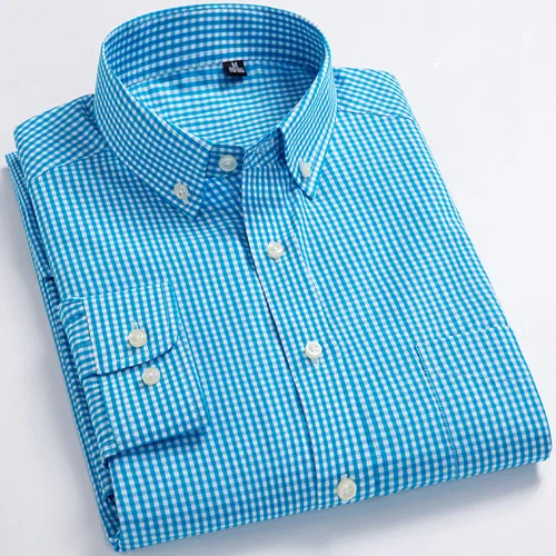 Хлопок, рубашки с длинным рукавом, на пуговицах, с воротником, в клетку, Оксфорд, облегающие, мужские повседневные рубашки, высокое качество, нарядные рубашки - Цвет: 18-233