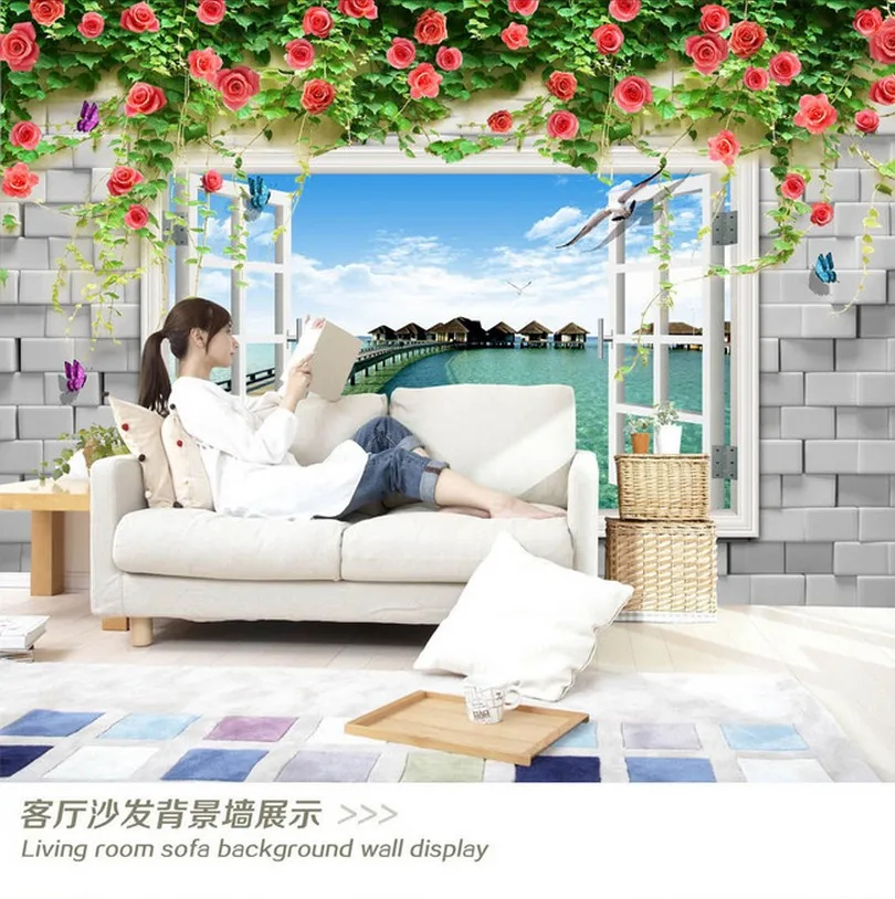 

Modern stylish living room TV background wall European wallpaper seamless 3D non - woven wallpaper murals roses