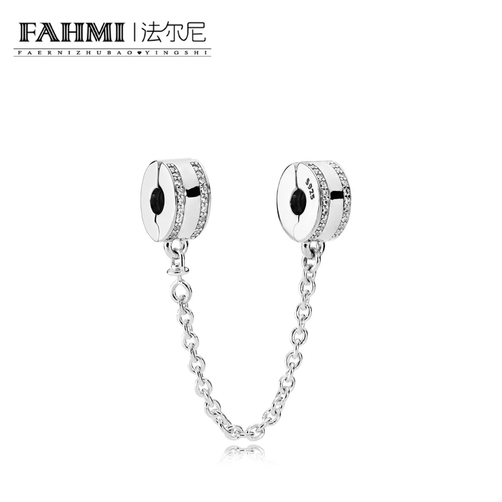 

FAHMI 100% Sterling silver 1:1 Glamour 792057CZ LOGO SAFETY CHAIN Original Women wedding Fashion Jewelry 2018