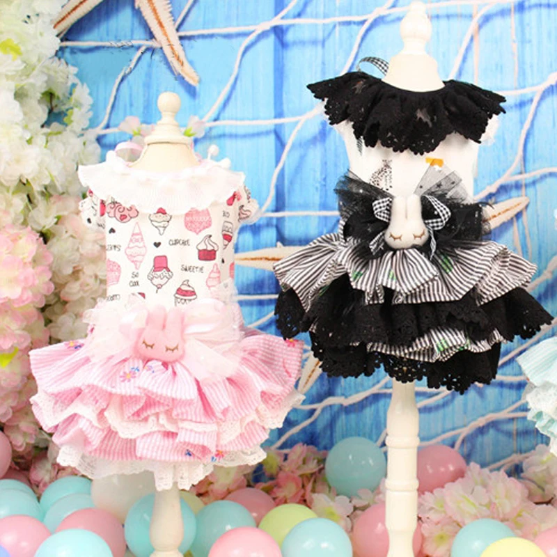 

OnnPnnQ Pet Dog Pringting Dress For Small Dog Summer Cute Puff Sleeves Pettiskirt Clothing Puppy Cat Clothes Dog Wedding Dresses