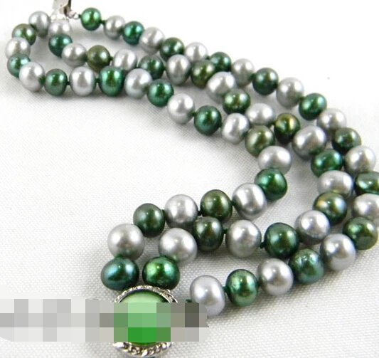

Hot sell ->@@ 0929 3strands round green gray freshwater pearl Bracelet -Top quality free shipping