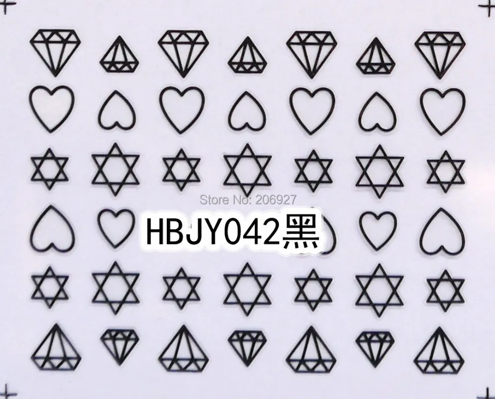 2 шт. HBJY042 Black наклейки для ногтей с милым алмазным сердцем и звездой|nail art stickers|art