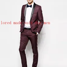 Пользовательские для мужчин полный дизайнер одна кнопка Бургундия свадебные костюмы жениха для мужчин костюмы для выпускного вечера terno masculino(куртка+ брюки+ галстук