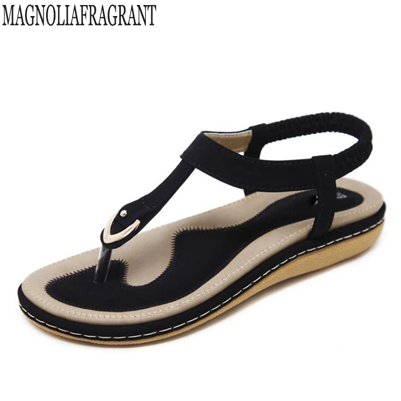 

Plus siz 35-42 new women Bohemia Flat sandals shoes woman String Bead flip flop Metal Decoration beach sandals casual shoes k207