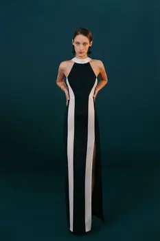 

New Fashion Long Bandage Dress Elegant Celebrity Evening Party Black and White Sexy Women Dresses