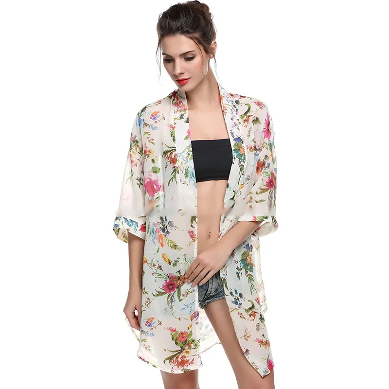 

Summer boho cardigan women shirt floral tops blouses casual camisas femininas beach blusas kimono chiffon cardigan Female
