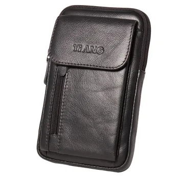 

YIANG Men Fanny Waist Hook Pack Small Messenger Shoulder Bags Genuine Leather Cell Mobile Phone Case Pack Cross Body Belt Bag